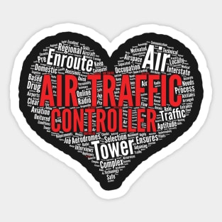 Air Traffic Controller Heart Shape Word Cloud Design graphic Sticker